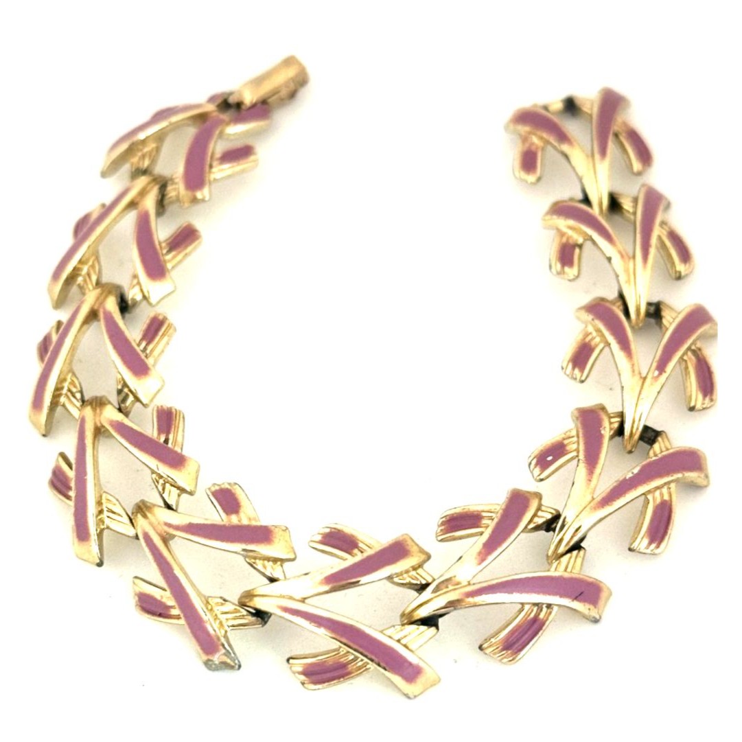 Vintage Coro Bracelet Gold Tone Lavender Purple Enamel Flower 7.5”